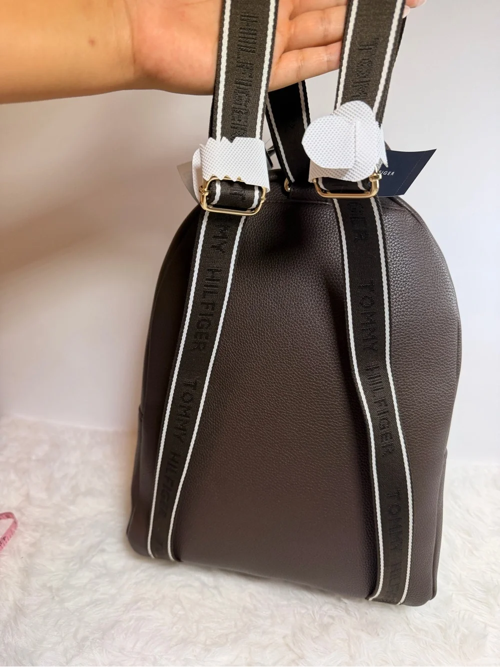 Tommy Hilfiger Chocolate Brown Pebbled Leather Backpack